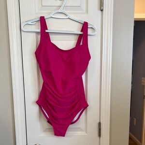 Vibrant Pink One Piece Swimsuit with Flattering Ruching